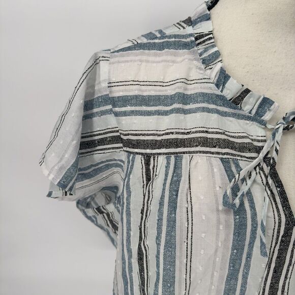 Bobeau Blouse Womens Size 3x Short Sleeve Top White/Blue Striped - Picture 3 of 13